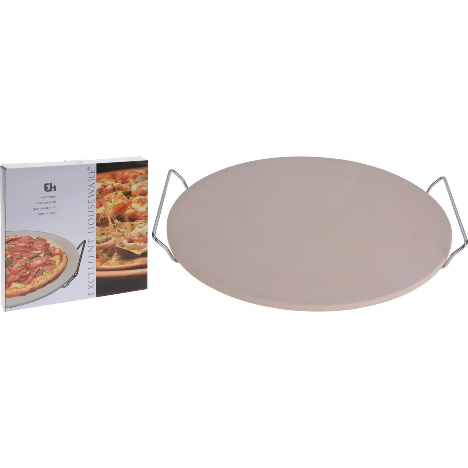 Excellent Houseware Pizzasteen Met Houder Ø33 Cm 2 Excellent Houseware Pizzasteen Met Houder Ø33 Cm - Afbeelding 2
