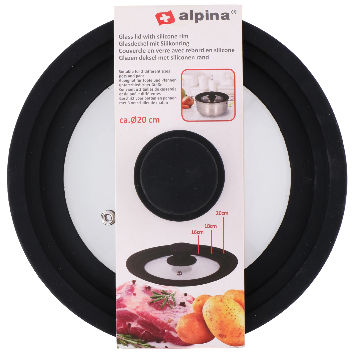 Alpina Deksel 20 Cm; Glas Met Siliconen Rand 1 Alpina Deksel 20 Cm; Glas Met Siliconen Rand
